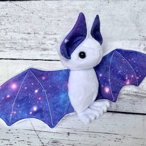 MADE TO ORDER - Purple Space Galaxy Star - Stuffed Cute Animal Plush White Bat Plushie