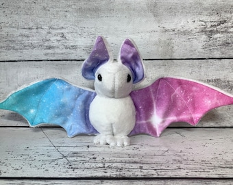 Pastel Space Galaxy Star - Stuffed Animal Plush White Bat Plushie