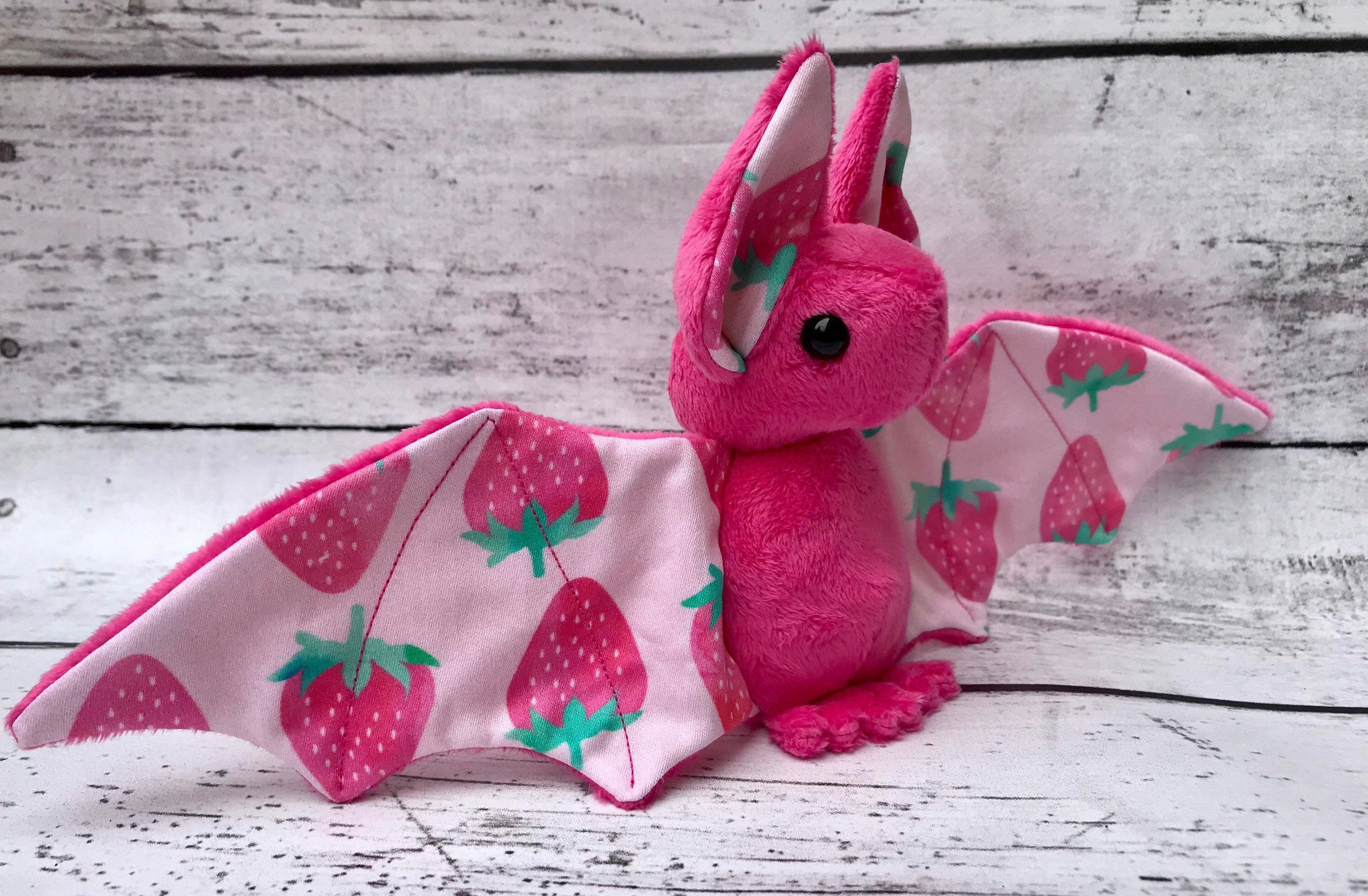 Pink Strawberry Fruit Bat Stuffed Animal Plush Bat Plushie Etsy UK