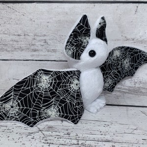 READY TO SHIP - White Glow in the Dark Spiderweb Bat - Cute Stuffed Animal Plush Bat Plushie Spider