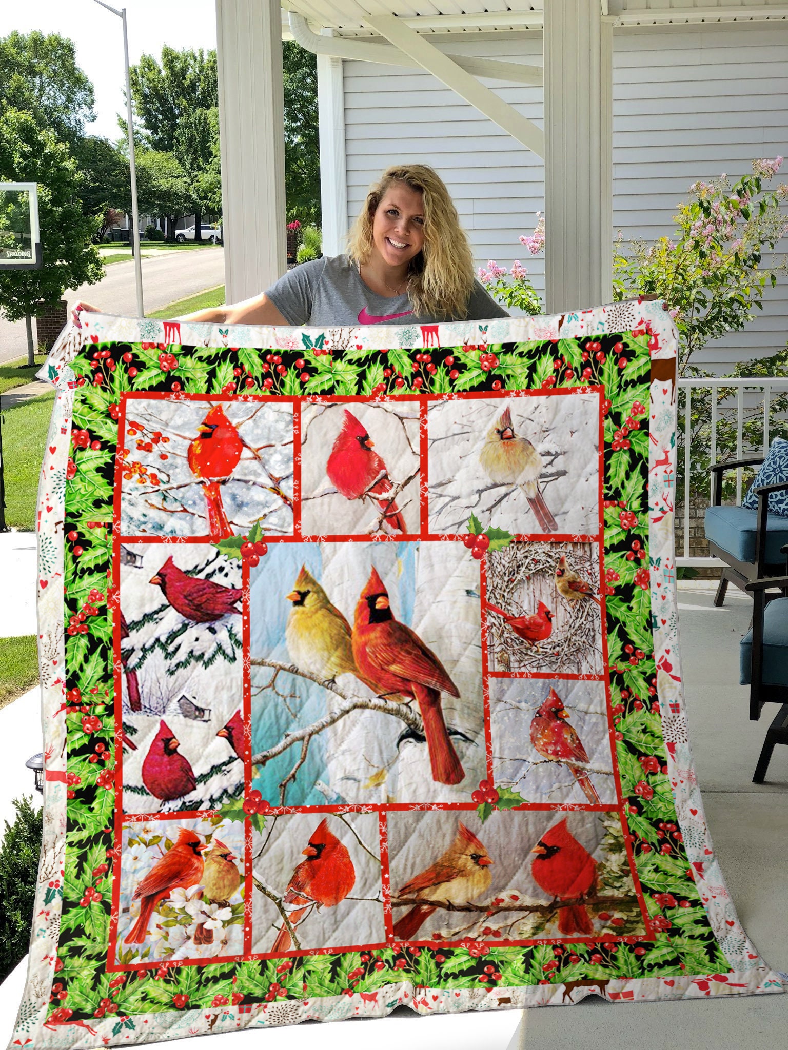 Cute Couple Cardinal Bird Quilt Throw Blanket Adorable Red Etsy