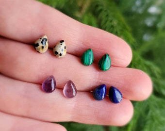 Stud earrings Jasper natural stone gemstone rose gold plated