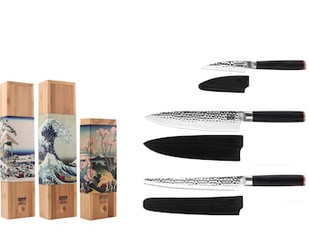 Essential 3-Piece Knife Set | Hand Forged Japanese Steel | High-Carbon Stainless Steel | Hidden Full-Tang | Wooden Handle