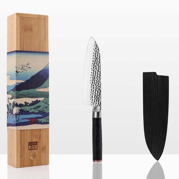 Couteau de chef santoku lame 180 mm | Lame japonaise forgée à la main | Acier inoxydable | Pleine soie cachée | Poignée bois