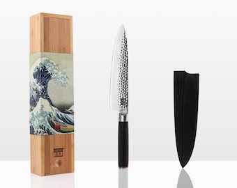 Gyuto Chef Knife 200 mm blade | Hand Forged Japanese Steel | High-Carbon Stainless Steel | Hidden Full-Tang | Wooden Handle | Double Bevel