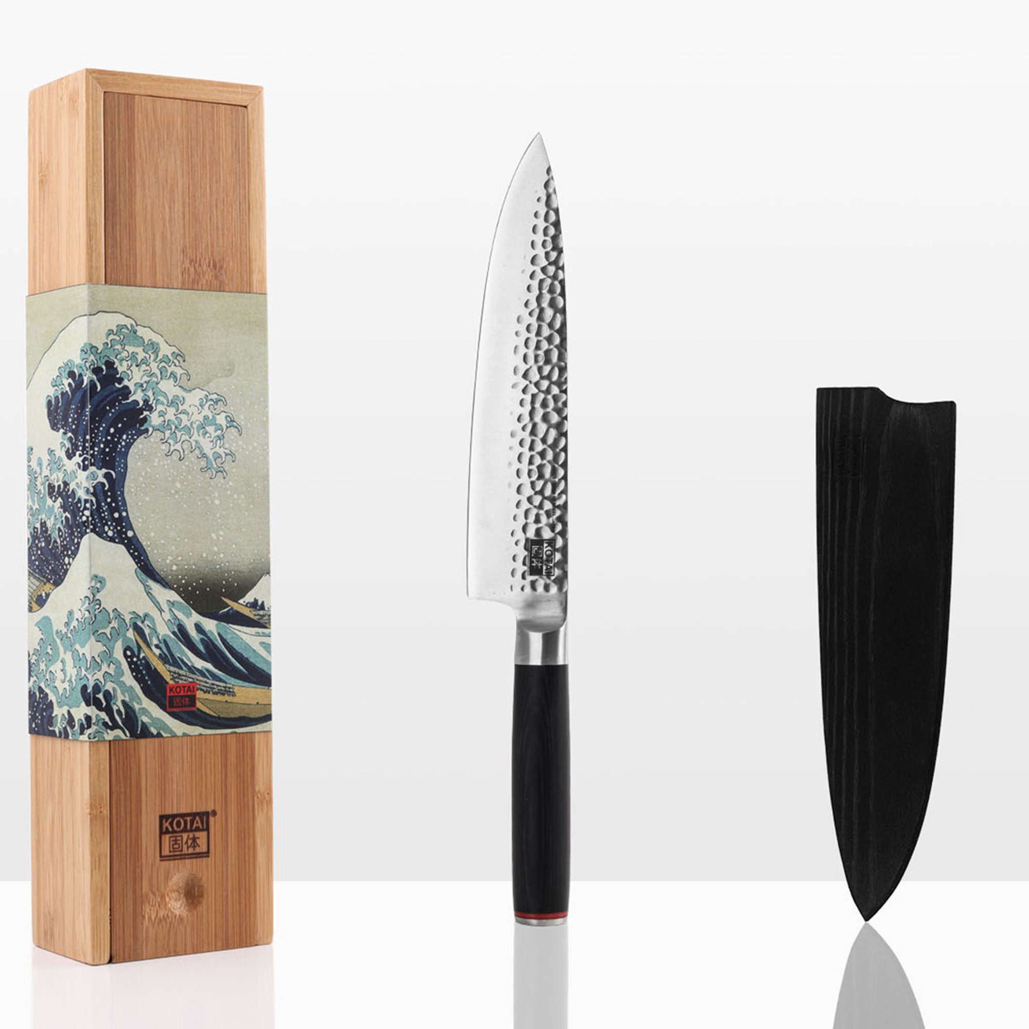 Couteau de Chef Fait Main Couteau Cuisine Japonais Professionnel en Acier Carbone 8P Manche Pakkawoo