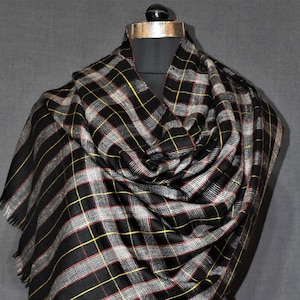 Handmade Kashmir Pashmina Stole: Plaid Cashmere Wrap (28x80 inch)