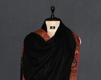 Hand Embroidered Kashmir Pashmina Shawl: Antique Border Cashmere Scarf