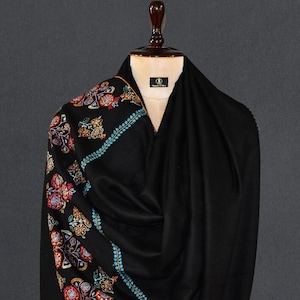 GI PREMIUM Kashmiri pashmina  hand embroidered black shawl 40x80 inch