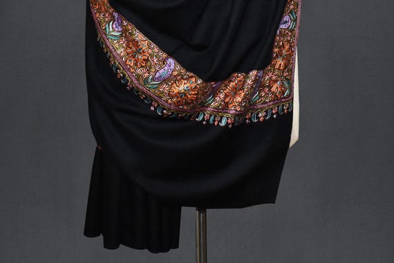 large size black embroidered shawl badamdar 44x88 inch