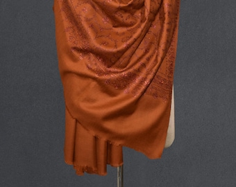 Hand Embroidered Kashmir Wool Shawl - Fine Sozni Needlework (40x80 Inch).