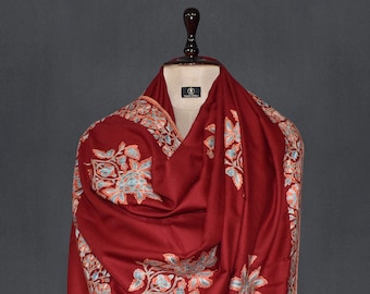 elegant kashmiri handmade pashmina cashmere maroon shawl 40"x80" AFROOZA house of mirs