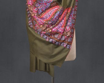 Handmade Kashmir Pashmina Shawl: Natural Paisley Wool Wrap (40x80 inch)