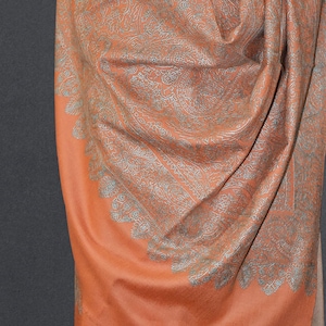 monochromatic Kashmiri pashmina hand embroidered ornage shawl 40x80 inch
