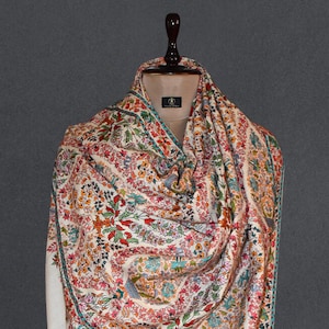 Pashmian Shawl handmade pashmina cashmere exclusive embroidered shawl made in india white 40x80 Inch TAJDAR