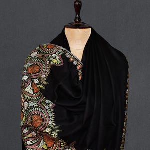 Kashmiri pashmina hand embroidered black naaz Palla shawl 40x80 inch