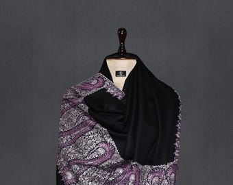 Handmade Kashmir Pashmina Shawl: Sozni Needle Embroidery, 40x80 Inch