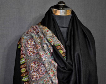 chal pashmina cachemir hecho a mano negro 40"x80" NOOR