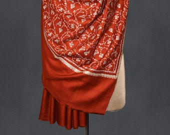 Orange Pashmina Shawl: Hand-Embroidered Cashmere Scarf, Kashmir SAQOON