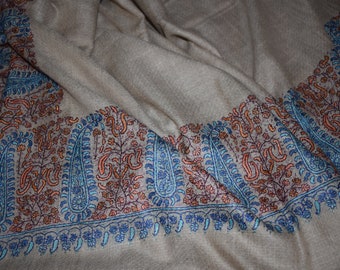 beighshawl de gran tamaño, chal de pashmina hecho en cachemira, chal hecho a mano, chal bordado a mano, bufanda de cachemira, chal de cachemira, chal