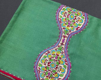 kashmiri trim shawl designer fine wool shawl green 40x80 inch