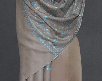 kashmiri hand embroidered super fine scarf,  Tabasum 28x80 inch