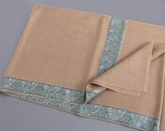 Pashmina Shawl: Hand-Embroidered Cashmere beige women shawl, 40"x80" SAHARA