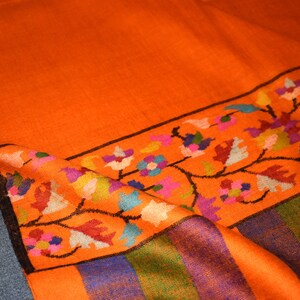 kani handmade kashmiri pashmina shawl bright orange 40x80 inch SAFRON