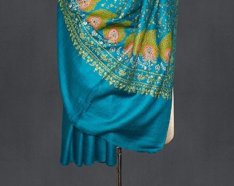 kashmiri exclusive handmade pure pashmina cashmere shawl 40"x80" GREEN BAGH