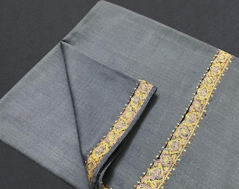 Kashmiri pashmina trim shawl gray 40x80inch