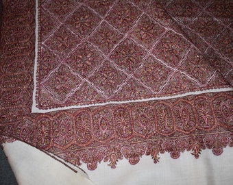 Real Kashmiri silk handcrafted embroidery jammawar pashmina cashmere shawl wrap made in kashmir, 40x80 inch JAMMAWAR