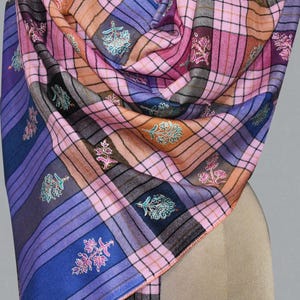 kashmiri hand bestickt feiner Wolle Stola NARGIS Karo Stola 72 x 80 cm