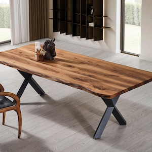 Custom Farmhouse Table,Solid Walnut Dining Table, Live Edge Desk,Wooden Dining Table
