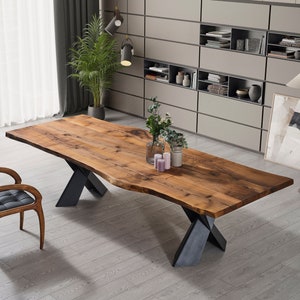 Custom Solid Walnut Desk, Wooden Dining Table, Live Edge Meeting Table , Walnut Wood Dining Table