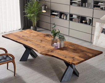 Custom Solid Walnut Live Edge Dining Table, Wood Desk
