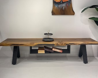Mueble de TV personalizado de madera de nogal, consola multimedia natural