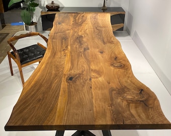 Custom Live Edge Walnut Dining Table, Solid Wooden Farmhouse Desk