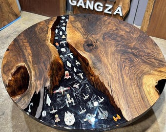 Custom Star Wars Epoxy Table, Black Epoxy River Dining Table, Epoxy Round Table, Epoxy River Coffee Table Space Art Table, Round Resin Desk