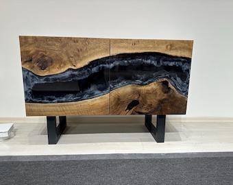 Handmade Walnut Wood Epoxy Console: Rustic River TV Stand