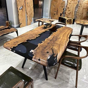 Custom Resin Dining Table, Epoxy Dining Table, Resin River Living Room Table, Farmhouse Dining Table Resin Desk ,Naural Wood Epoxy Table