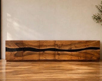 Hecho a mano rústico personalizado Tv Unidad, Resina Epoxi Tv Unidad, Stand, Negro Epoxi Gabinete - Buffet Cabinet