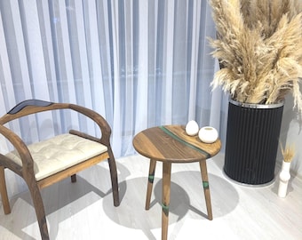 River Green Resin Round Coffee Table - Epoxy Side Table Walnut wood - Wooden Coffee Table - Small Coffee Table - Resin Coffee Table