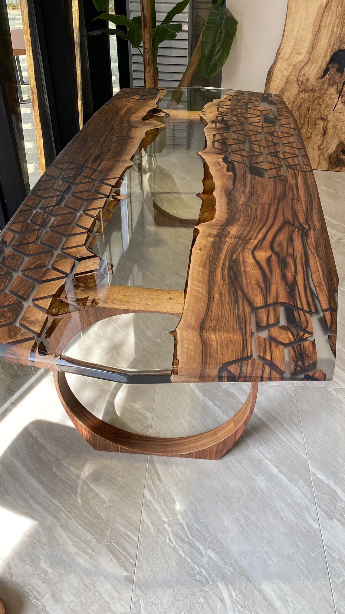 Custom Order Clear Resin Hexagon Table Top Walnut Wood Etsy