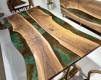 Handmade Walnut Wood Epoxy River Table: Custom Kitchen & Dining