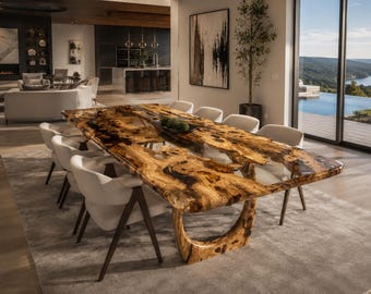 Olive Wood Epoxy Dining Table | Transparent Resin Live Edge Table | Handmade Luxury Statement Table