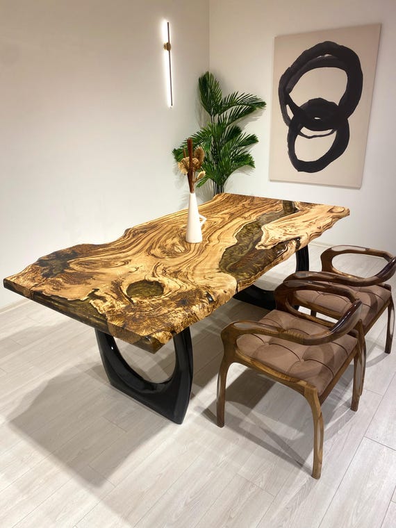 Tavolo da pranzo in resina epossidica Live Edge, tavolo da cucina