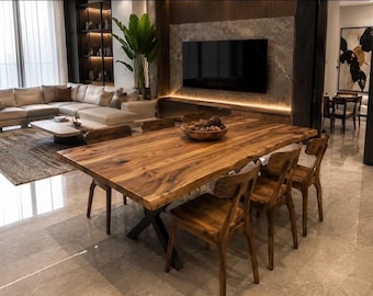 Custom Live Edge Walnut Wood Table, Natural Farmhouse Desk