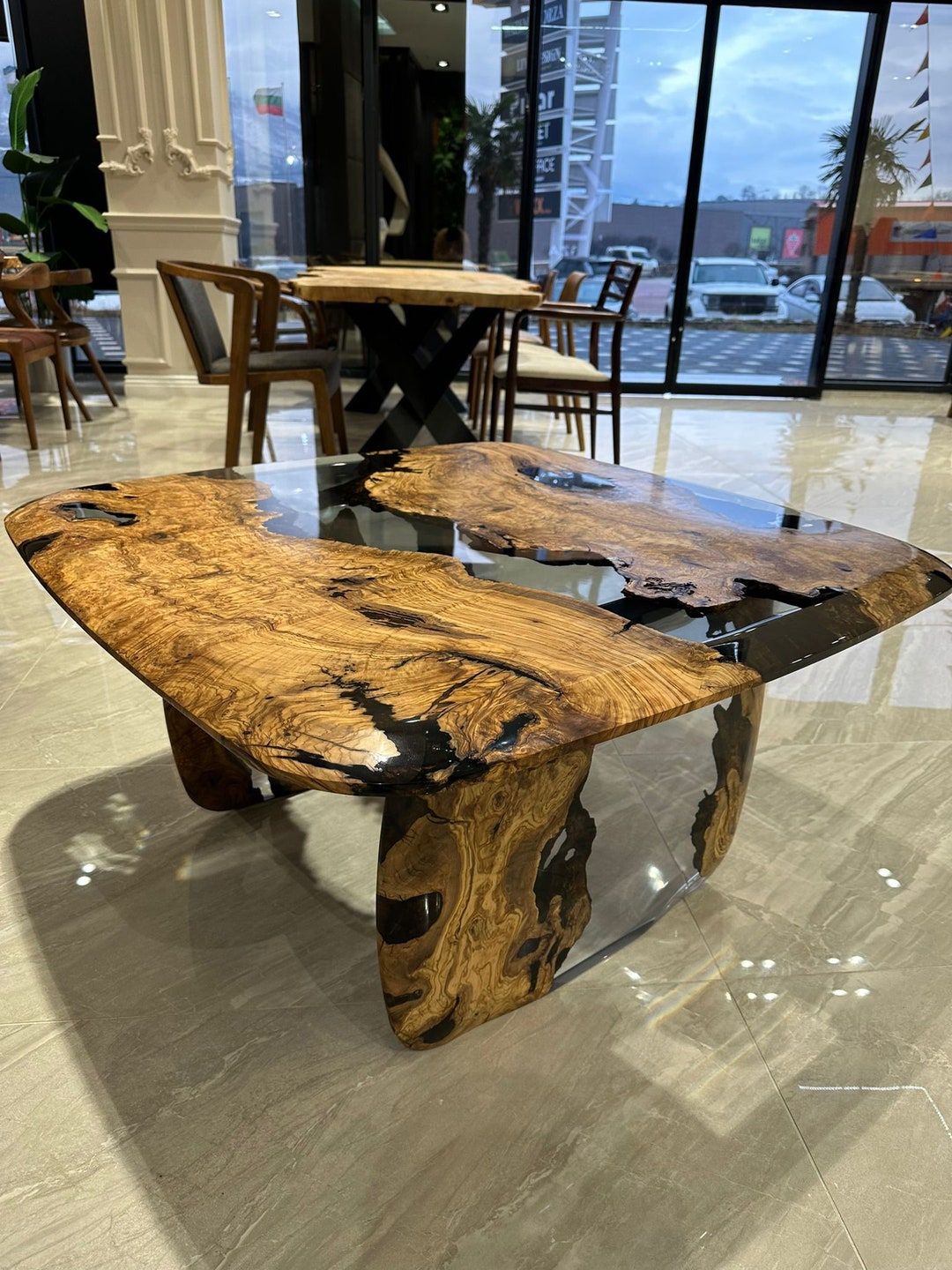 Custom Olive Wood Epoxy Coffee Table | Modern Living Room Table - Etsy