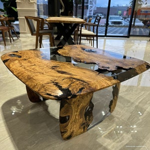 Personalisierter Olive Epoxy Couchtisch | Wohnzimmer Zentraler Tisch | Klarer Epoxy Couchtisch