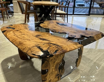 Custom Olive Wood Epoxy Coffee Table | Modern Living Room Table